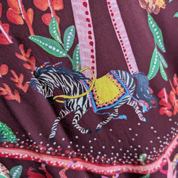 Lez a Lez Boho Burgundy Unicorn Zebra Print Dress Large - Picture 3 of 13